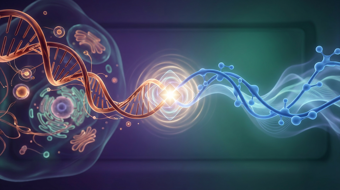Conceptual illustration showing the synergistic interaction between GHK-Cu and KPV anti-inflammatory pathways within a cellular environment, highlighting their distinct mechanisms.