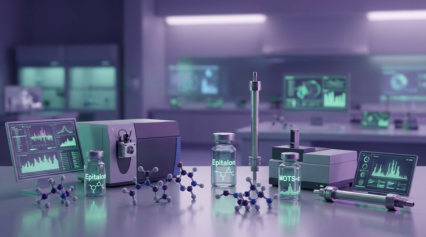tesamorelin research peptide illustration for the article Longevity Peptide Research: Epitalon, MOTS-c, and Tesamorelin