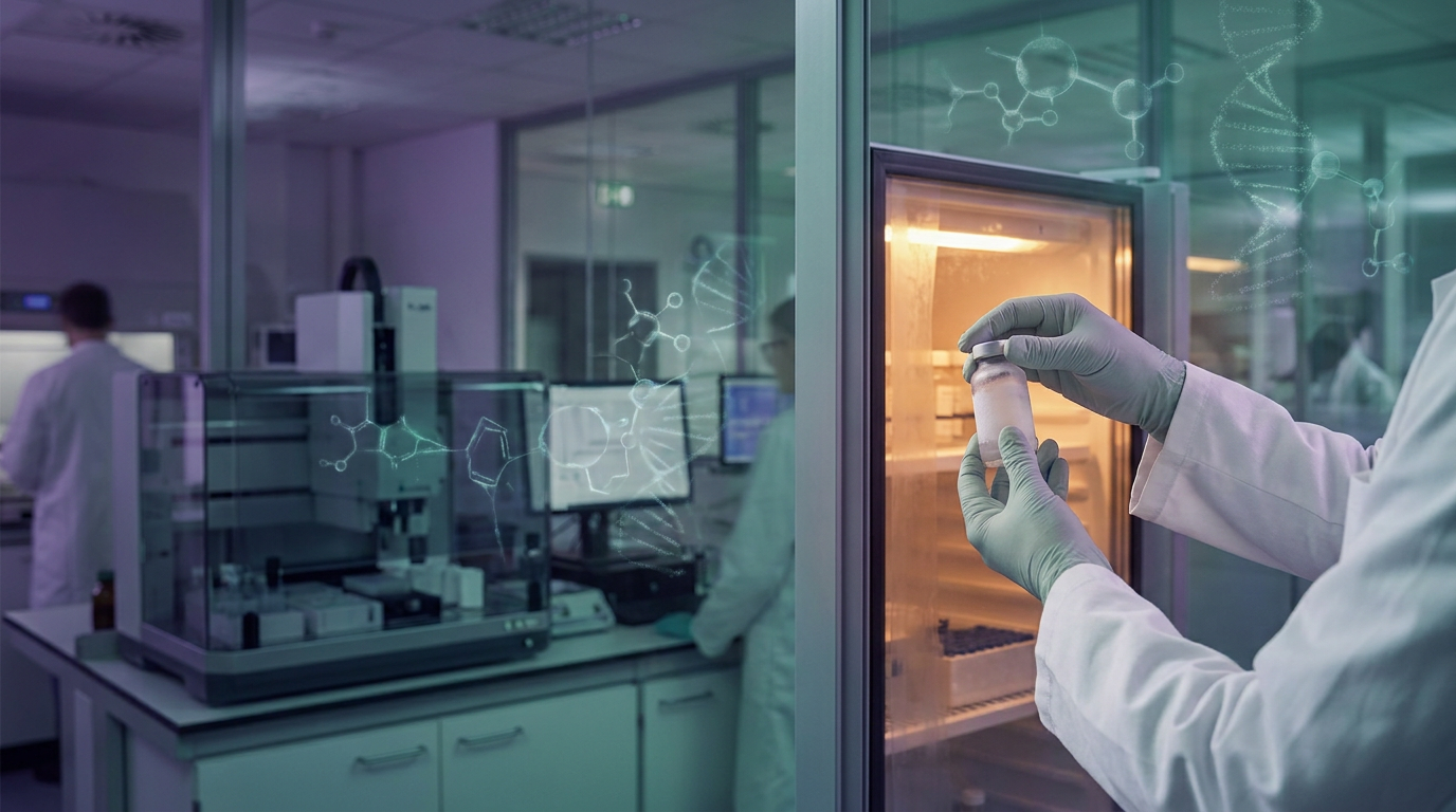 European lab scientists meticulously handling sensitive lab peptides Europe, illustrating best practices for storage and stability.