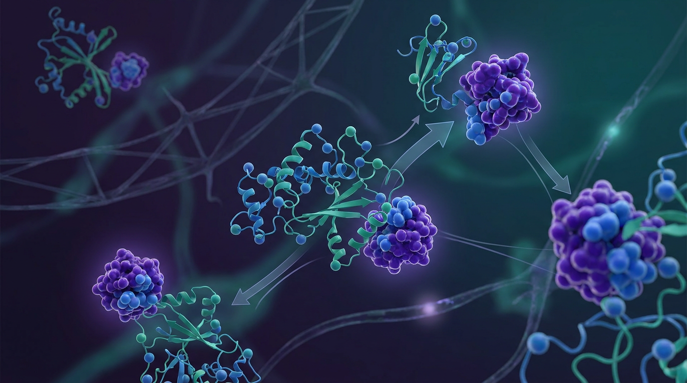 Molecular illustration of the TB-500 peptide binding to actin monomers, demonstrating its fundamental mechanism in cellular dynamics within research studies.